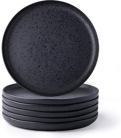 AmorArc Ceramic Dinner Plates Set of 6, Wavy Rim 10.25 Inch Stoneware Dish Set, Dinnerware Plates for Kitchen-Microwave&Dishwasher Safe, Scratch Resistant-Reactive Glaze Matte Speckled Black