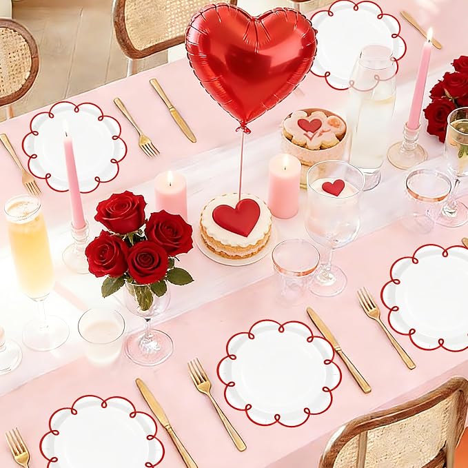 JarThenaAMCS 50 Pcs Red Edge Paper Plates Scalloped Disposable Plate Decorative - Image 7