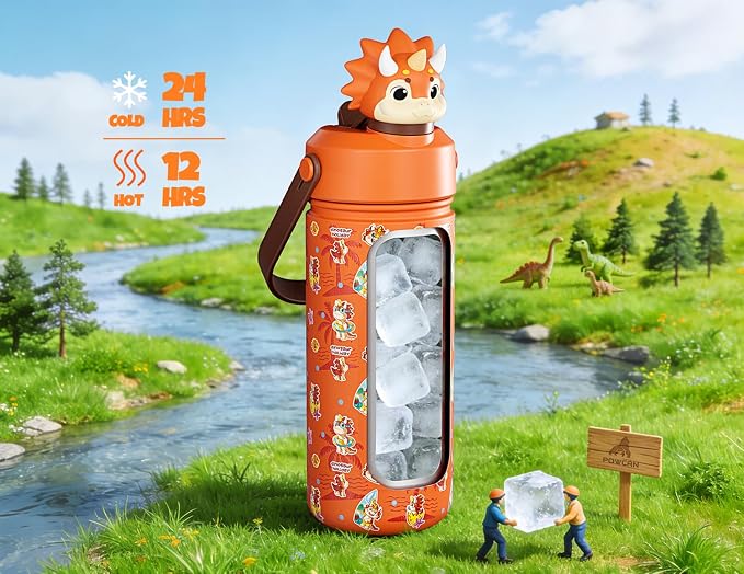 POWCAN 18 oz Kids Water Bottle Insulated: 2-in-1 Straw Spout Lid - Image 2