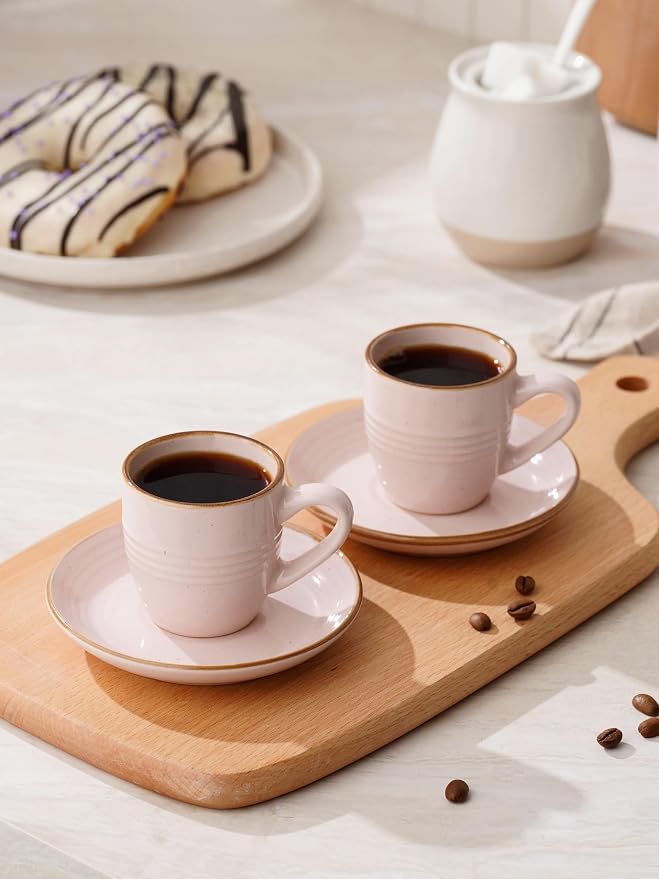 famiware 3oz Espresso Cups and Saucers, Light Pink | Ceramic Small Coffee Mug - Image 5