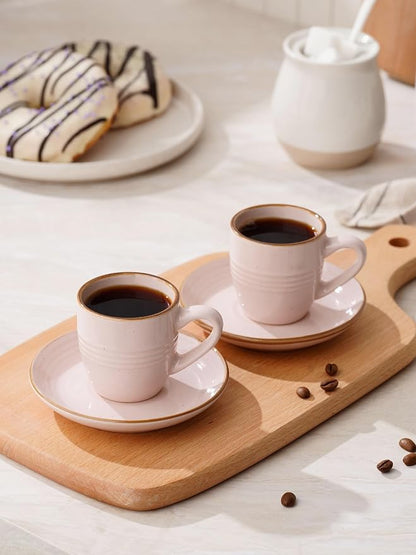famiware 3oz Espresso Cups and Saucers, Light Pink | Ceramic Small Coffee Mug - Image 5