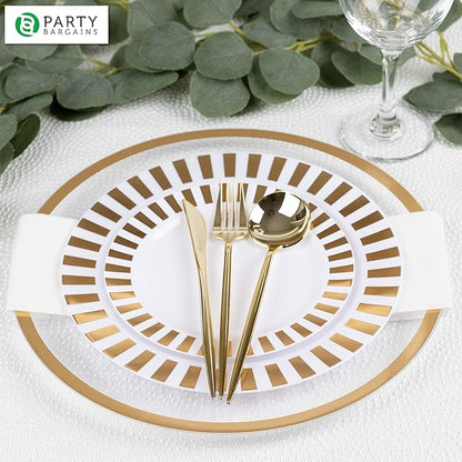 PARTY BARGAINS 13-Inch Charger Plates - 8 Pack, Clear Gold Rim, Heavy-Duty Disposable Chargers for Elegant Dining - Ideal for Weddings and Formal Events