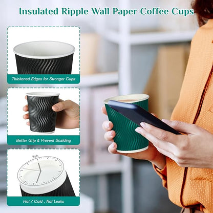 MUCHII 10 oz Insulated Paper Coffee Cups, Disposable, Ripple Design - Image 7