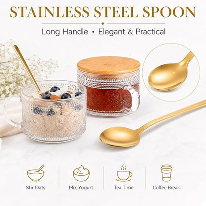 Semderm Vintage Glass Coffee Mugs Set of 2, Overnight Oats Containers - 14oz - Image 7