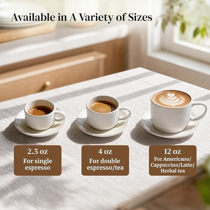 DOWAN 12oz Coffee Mugs, Cappuccino Cup and Saucer Set of 4, Tea Cups - Image 6
