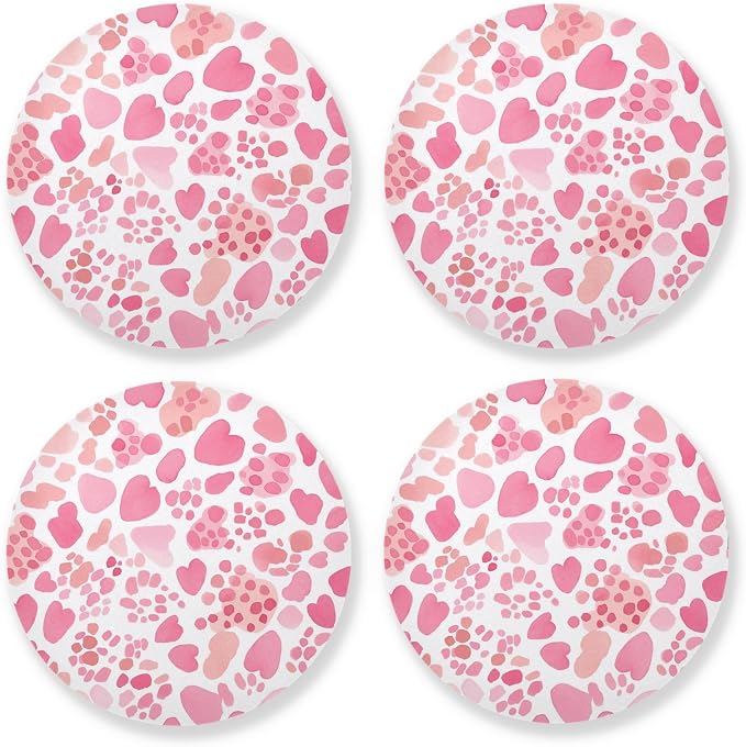 Pink Glitter Leopard Print Set of 4 Round Drink Coaster Cork Trivets by KLL