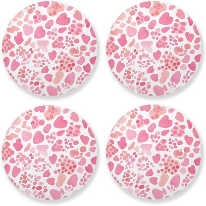 Pink Glitter Leopard Print Set of 4 Round Drink Coaster Cork Trivets by KLL