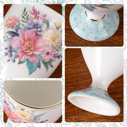 KAMMAK Bone China Coffee Mugs, 6.7oz Floral Tea Cups, Cocoa and Americano - Image 4