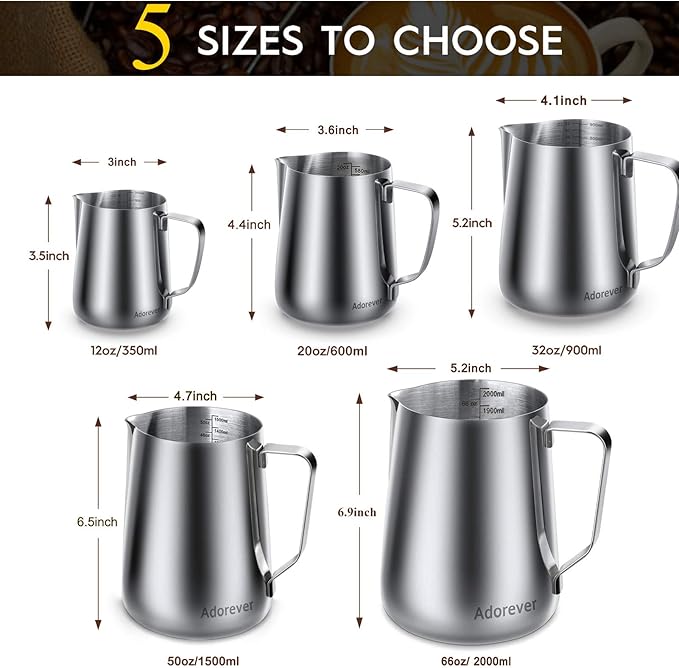 Milk Frothing Pitcher, 66oz Steaming Pitcher Stainless Steel Espresso Machine - Image 3