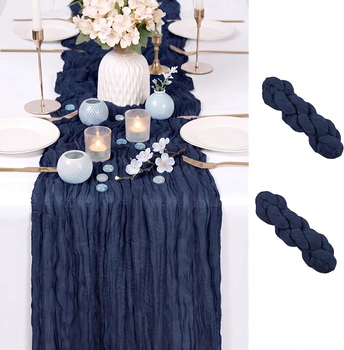2 Pack Navy Blue Cheesecloth Table Runner 17x108 Inch Boho Rustic Semi Sheer by Unknown