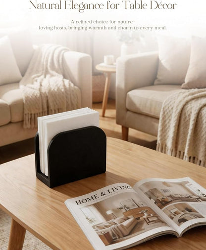 Napkin Holder for Table Stable Standing Napkin Dispenser Natural Bamboo Black - Image 9