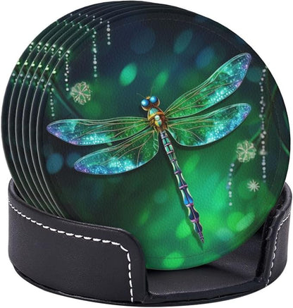 6 Pcs Fantasy Spring Dragonfly Leather Coasters - Image 2