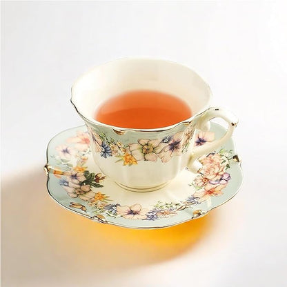 TATSUMI Country Roses Bone China Tea Cup and Saucer Set, 3 Pieces, Vintage Style by TATSUMI