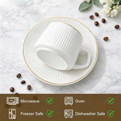 3oz Coffee Cup Set of 6 with Saucers, Porcelain Coffee Cups with Handles - Image 4