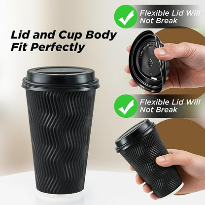 16 oz Coffee Cups with Lids, 50 Pack Black Insulated To Go Disposable Coffee - Image 4