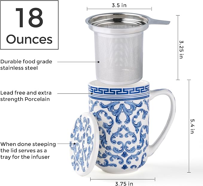 AmorArc Tea Cup With Infuser and Lid, 18oz Loose Leaf Tea Mug With Steeper | - Image 3