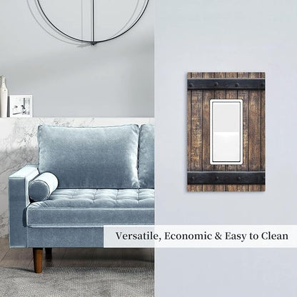 Outlet Covers Rustic Barn Door Vintage Country Wood Board 1 Gang Wall Plate Single Rocker Light Switch Cover Decorative GFCI Receptacle Electrical Switchplate for Farmhouse Cabin Decor（2 Pack）