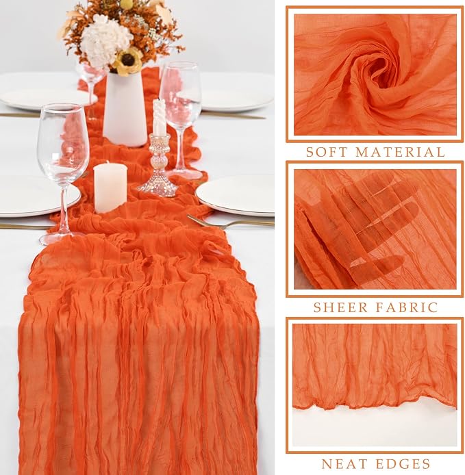 12 Pieces 10FT Orange Cheesecloth Table Runner Boho Gauze Fabric Runner - Image 2