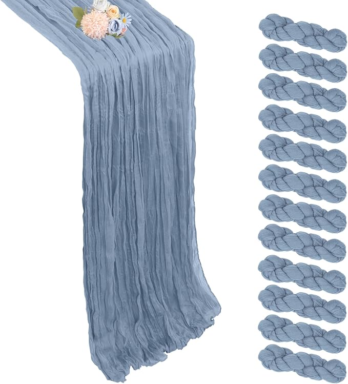 12 Pack Dusty Blue Cheesecloth Table Runner 17 x 108 Inch | Boho Gauze Cheese by Pepmily