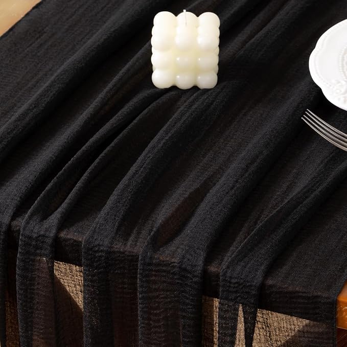 Cheesecloth Table Runner Summer Boho Wedding Shower Party Home Decor | Black - Image 4
