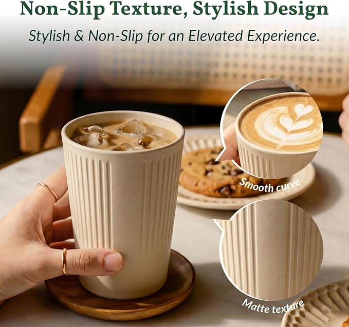 Homienly Drinking Glasses Wheat Straw cups, Unbreakable Alternative to 12oz - Image 3