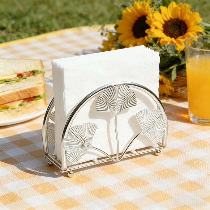 Elegant Iron Ginkgo Leaf Cocktail Napkin Holder Tabletop Decor Dispenser | - Image 4