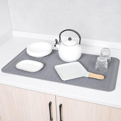 Silicone Dish Drying Mat for Multiple Usage,Easy clean,Eco-friendly,Heat-resistant Silicone Mat for Kitchen Counter or Sink,Refrigerator or Drawer Liner Grey 4XL 32 inches x 18 inches