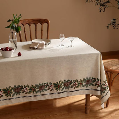 ISAENNE Designer Christmas Linen Long Tablecloth Rectangle,Light Beige Western Table Cloth,Wrinkle Resistant Decor Tablecloths for Dining Thanksgiving Kitchen Christmas,63"*102"-Carol G