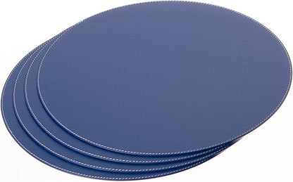 Nikalaz Round Placemats Set (Pack of 4) Recycled Leather Table Mats 15 inches, Kitchen Dining Table Decor by Nikalaz (Blue)
