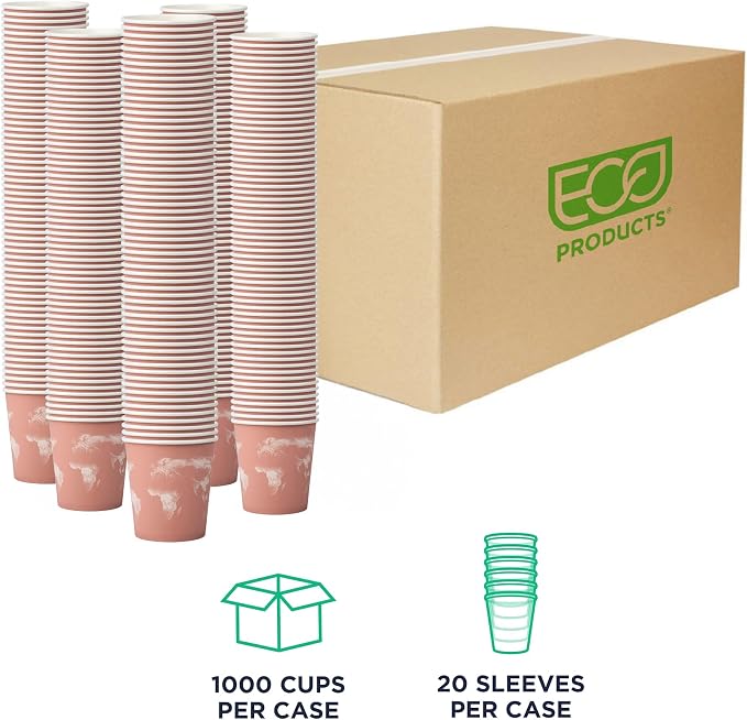 ECO PRODUCTS Compostable Disposable World Art 10oz Coffee Cups, Case of 1000 - Image 2