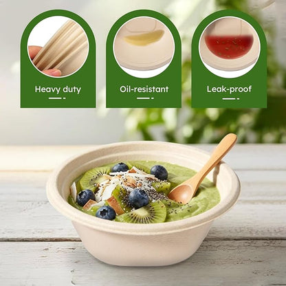 Paper Bowls, 32 Oz Disposable Bowls [100 Pack] Heavy Duty Compostable Deep Disposable Soup Bowls, Eco-friendly Biodegradable Bagasse Hot Cold Microwavable Bowls for Salad, Cereals, Dessert