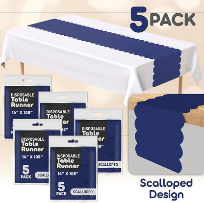 Navy Blue Scallop Table Runner, Disposable Plastic, 5 Pack - Image 2