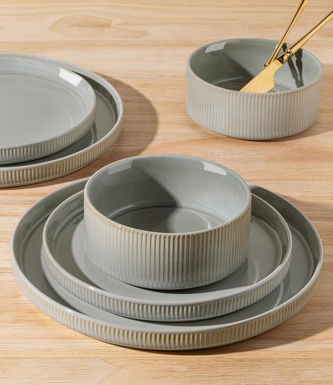 Ceramic Dinnerware Set for 6, 18-Piece Plates and Bowls Set | Lightweight - Image 5