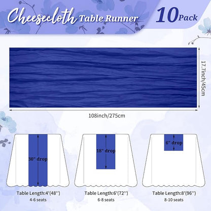 Pesonlook Cheesecloth Table Runner Royal Blue, 10 Pack 17.7x108 inch, Long | - Image 2