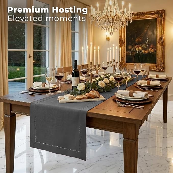 Signature Linen™ by D'Moksha Charcoal Grey Table Runner 132 Inches Long - Image 3