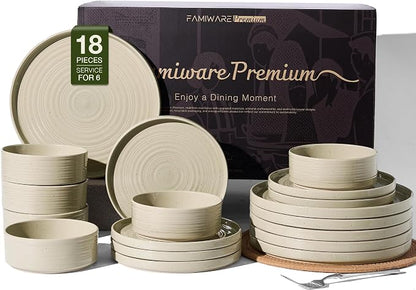Dinnerware Set for 6, Ceramic Plates & Bowls by FamiwarePremium