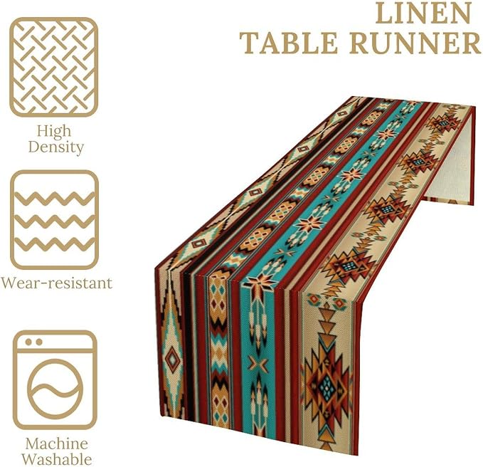 Aztec Southwest Table Runner, Ethnic Style Design Geometric Triditional Kitchen - Image 4
