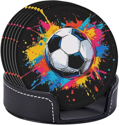 Colorful Soccer Sport Leather Coasters Set of 6 - Image 9