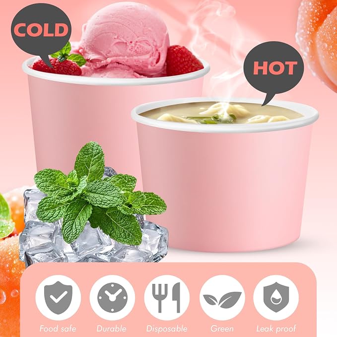Jingmore Paper Ice Cream Cups 9oz Colored Disposable Dessert Bowls - Image 2