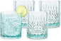 BELLAFORTE Shatterproof Tritan Plastic Short Tumbler, Set of 4, 13oz - Myrtle Beach Unbreakable Crystal Cut Old Fashioned Drinking Glasses for Whiskey - BPA Free - Dishwasher Safe - Teal