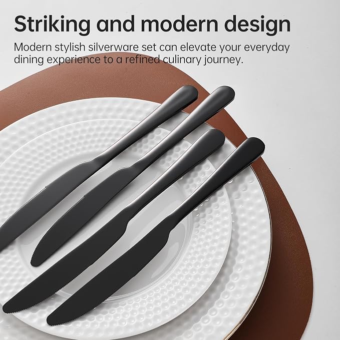 Butter knives set of 6 Stainless Steel dinner knives 9inch black silverware | - Image 5