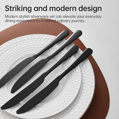 Butter knives set of 6 Stainless Steel dinner knives 9inch black silverware | - Image 5