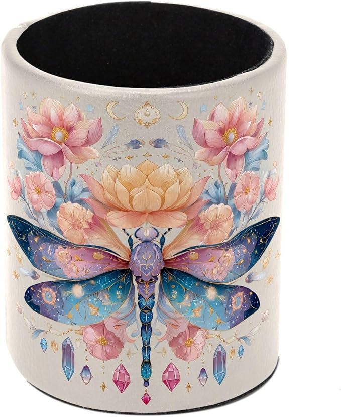 Leather Pen Holder for Desk, Dragonfly Pencil Cup Pen Organizer Makeup Brush by Unknown