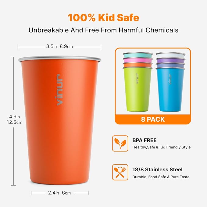 Stainless Steel Cups-16 oz Colorful Stackable Metal Drinking Glasses 8 Pcs | 16 - Image 3