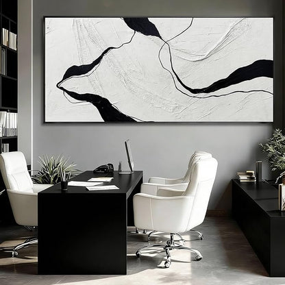 Extra Large Black Line Abstract Hand Painted Canvas Wall Art Gray and Black Minimalist Modern Painting with Framed for Living Room Bedroom Office Wall Decor 40x88 Inch