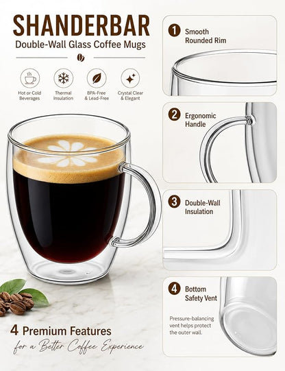 12oz Double Walled Glass Coffee Mugs - Image 3