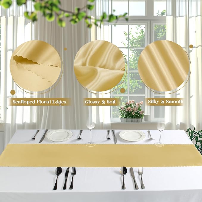 VACVELT Gold Satin Table Runners, 12x72 Inch, 6 Pack, Scalloped Edge | Silky - Image 6