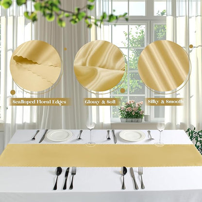 VACVELT Gold Satin Table Runners, 12x72 Inch, 12 Pack, Scalloped Edge | Silky - Image 6