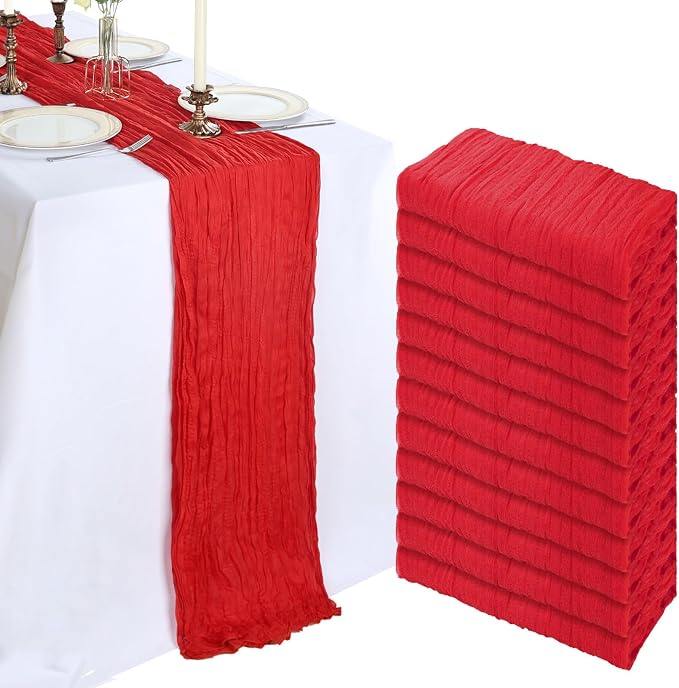 12 Pack 10Ft Red Cheesecloth Table Runner 23 x 120 Inch | Gauze Rustic Boho by CKIKU