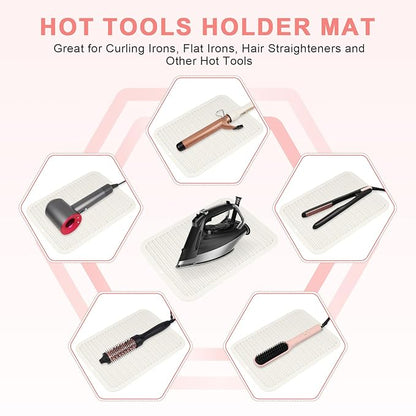 AMIJEAL Oversize Silicone Heat Resistant Mat for Hair Tools, Curling Iron Flat Iron Hair Straightener Holder Mat, Portable Hot Tools Cover Pad for Travel Vanity Salon(14.2" x 11.0")